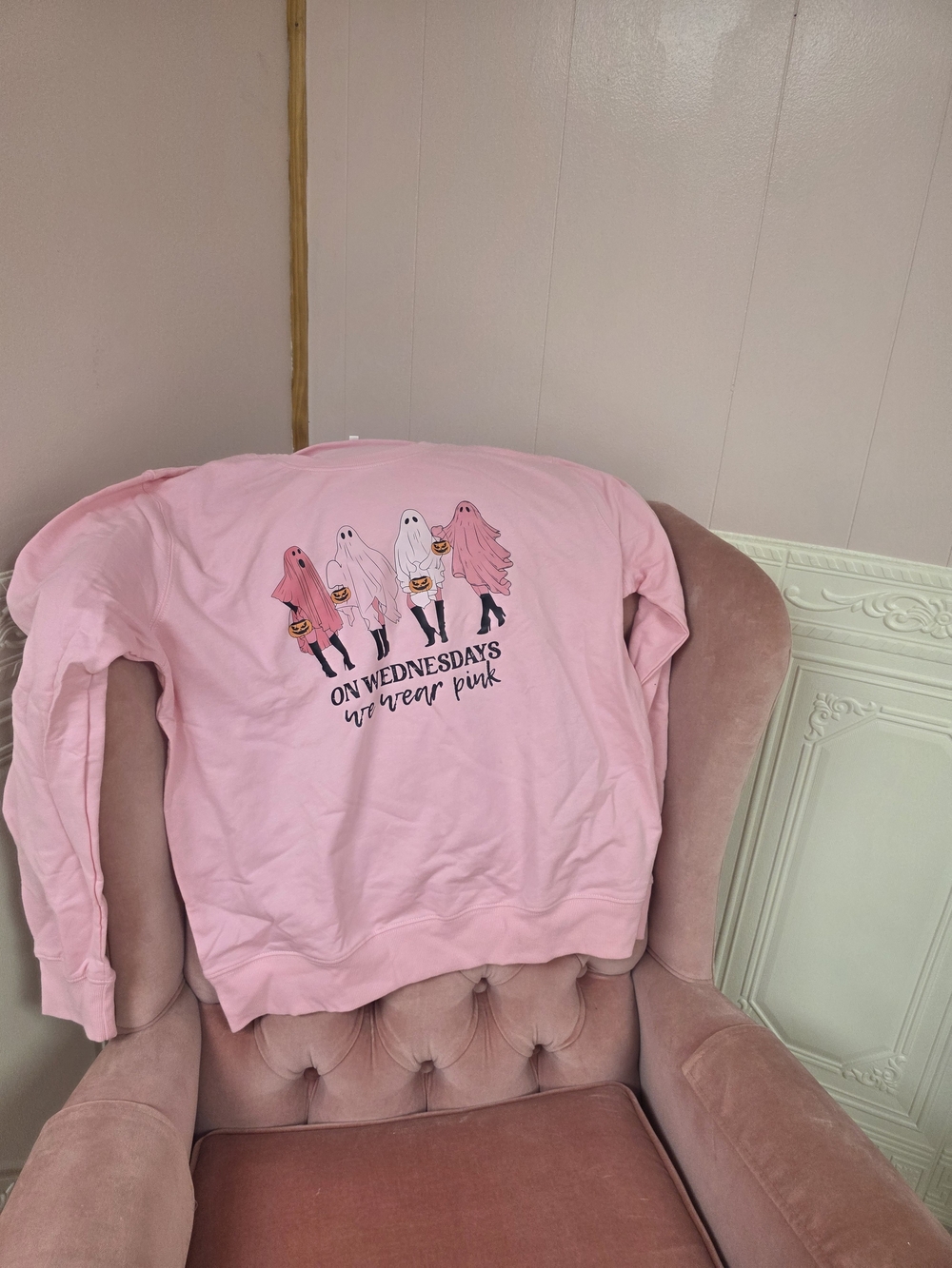 Pink "On Wednesdays We Wear Pink" Ghost Graphic Sweatshirt